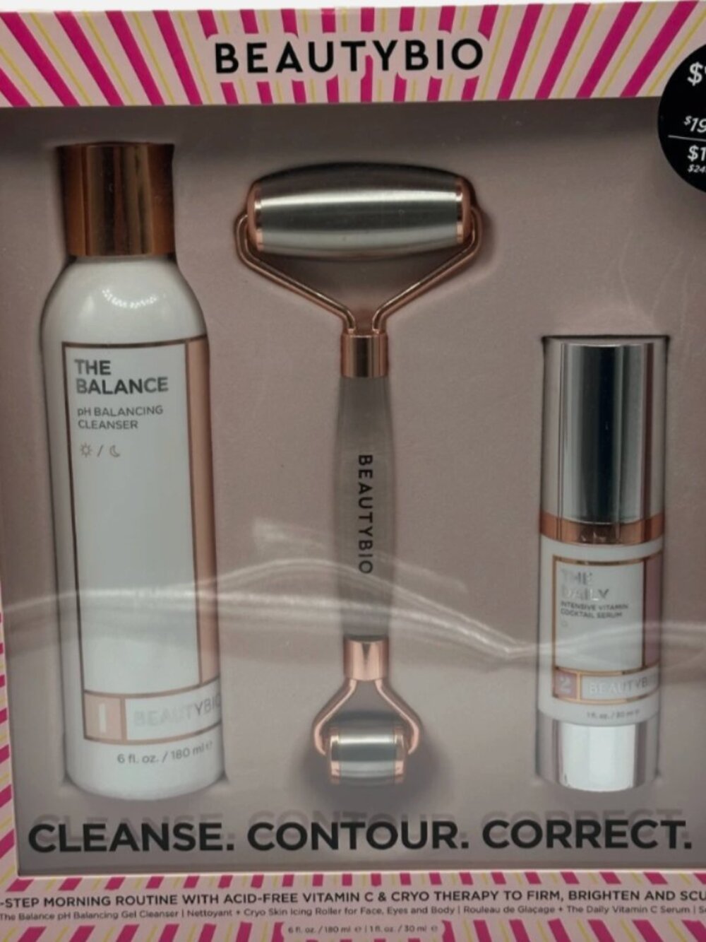 Beautybio Cleanse Contour Correct 3 Step Morning Routine Cleanser Roller Serum